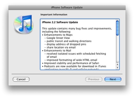 iPhone Firmware 2.2 Release notes
