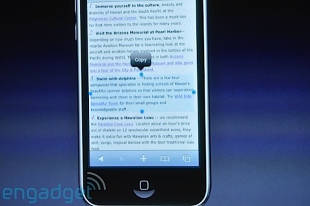 iPhone firmware 3.0 - Copy and Paste feature