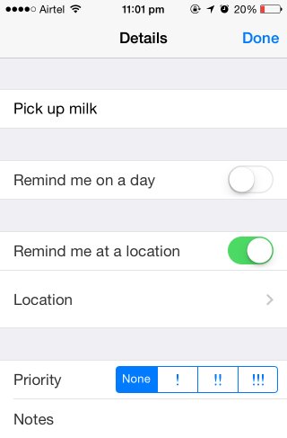 Choose 'Remind me at a location' to enable location-based reminders