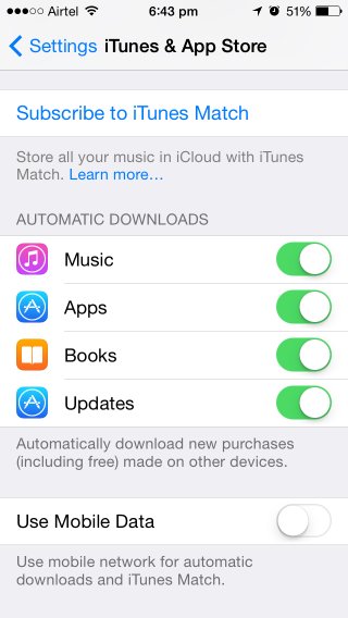 Disable mobile data use for iTunes and App Store downloads