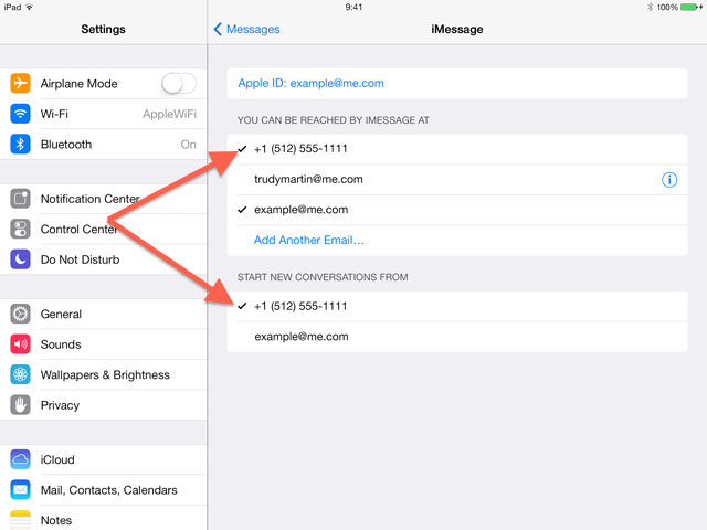 iMessage Linked Phone number - iPad