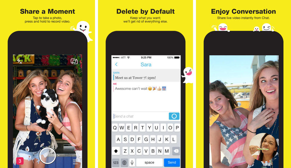 Snapchat 7.0.0 with Chat text messaging and Here video calling