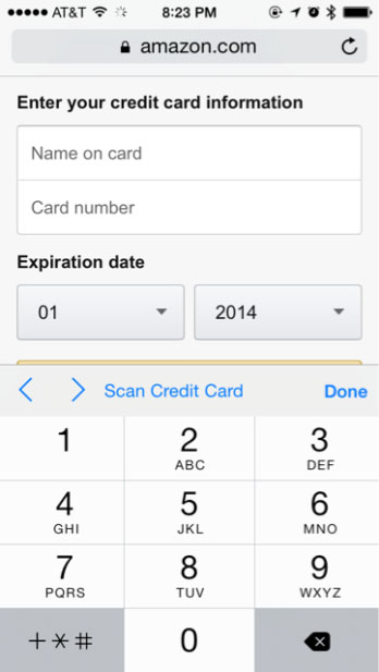 iOS 8 Safari - Credit Card scan