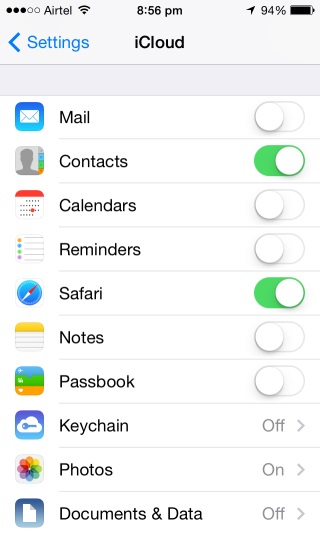 Choose which apps' data you'd like to backup using iCloud