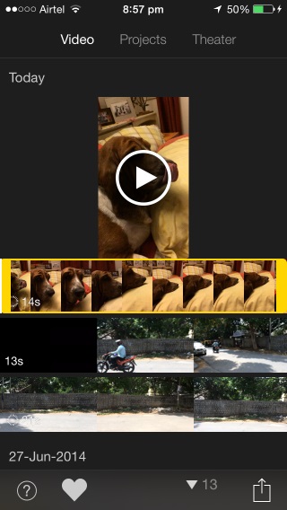 Select a video in iMovie to create a new project and edit it