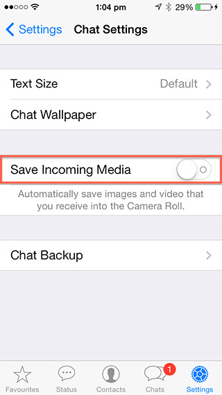 Whatsapp Chat Settings - Save Incoming media