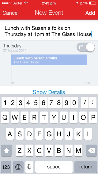 Fantastical 2 makes event entry a snap with language parsing and an enhanced keyboard