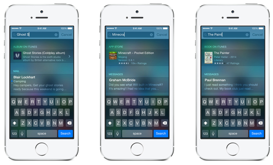 iOS 8 Spotlight - App Store, iTunes and iBookstore