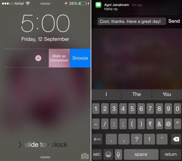 Interactive notifications let you take action right from the lock screen and Notification Center