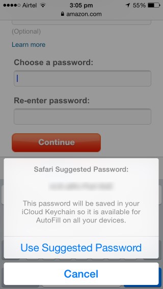 Safari suggests strong, secure passwords on registration pages, and saves the passwords in Keychain on iCloud 2