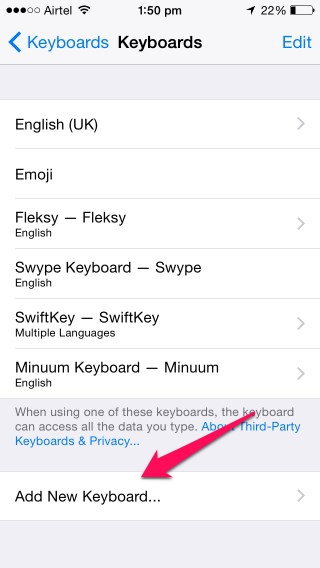 Select 'Add New Keyboard...'