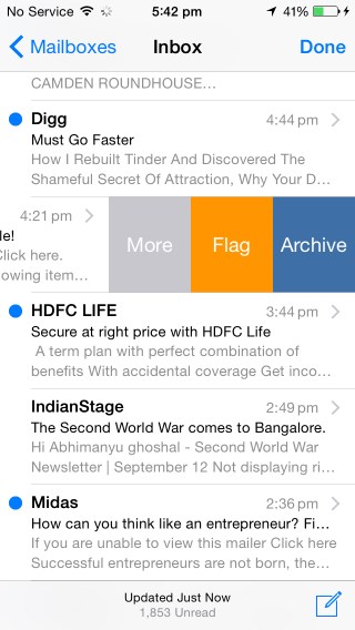 Swipe to take action on messages in the new Mail