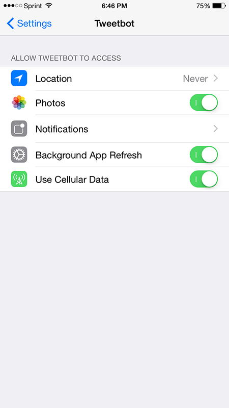Third Party App Settings iOS 8.1
