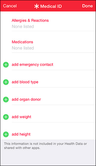 Health app - Medical ID