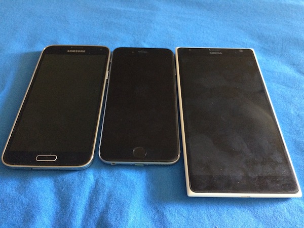 Samsung Galaxy S5, iPhone 6 and Nokia Lumia 1520