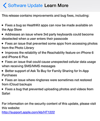 Release notes for iOS 8.0.1