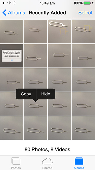 iOS 8 Camera app - Hide photos