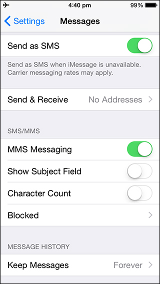 iOS 8 Messages - Message History