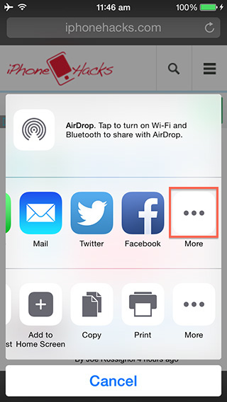 iOS 8 - Share options & Custom Actions