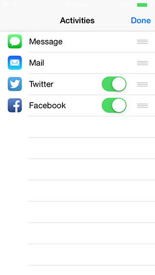 iOS 8 - Share options & Custom Actions