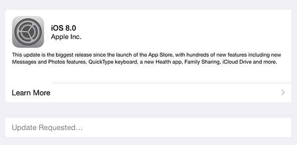 iOS 8 update stuck at "Update Requested"