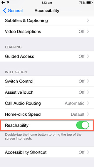 iPhone 6 Reachability - Setting