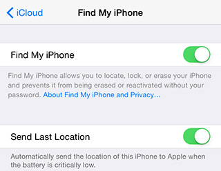 Find my iPhone - Send Last location setting