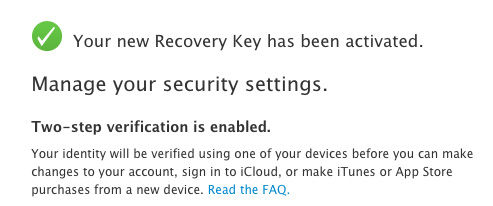 New recovery key activated