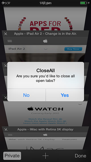 Safari - close all open tabs