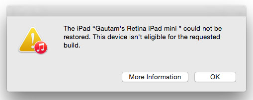 iTunes error - This device isn't eligible