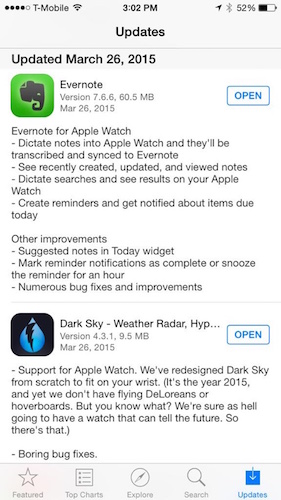 Apple Watch app updates