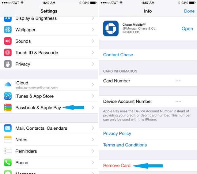 Apple Pay - Remove card - Settings