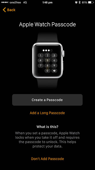 Apple Watch setup - create passcode