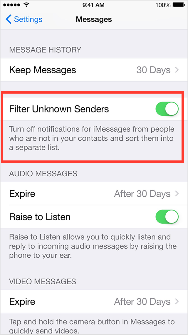 Filter Unknown Senders - iOS 8.3