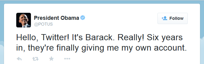 President Barack Obama's first tweet
