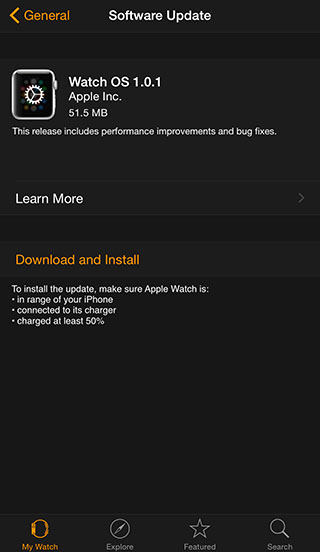 Install Watch OS 1.0.1 update
