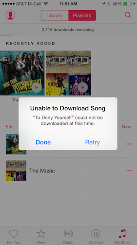 Apple Music fail to download