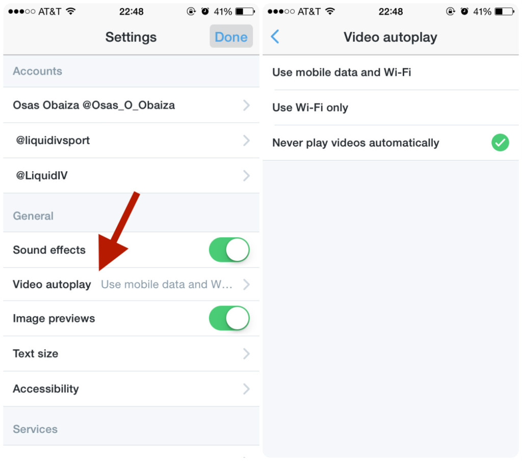Mobile Twitter - Settings - Autoplay