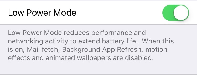 Low Power Mode in iOS 9