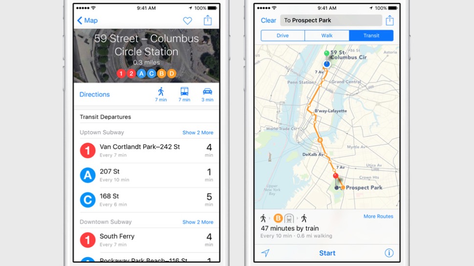 Transit directions in iOS 9