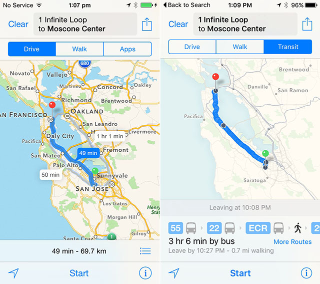 iOS 8 vs iOS 9: Maps app - Transit directions
