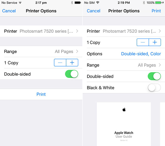 iOS 8 vs. iOS 9: Printer options