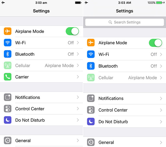 iOS 8 vs. iOS 9: Settings