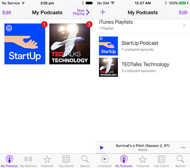 iOS 8 vs. iOS 9 Unplayed podcasts