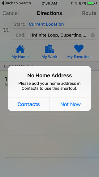 iOS 9 - Maps app - Contacts