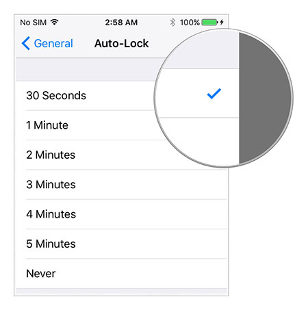 iOS 9 - Settings - Auto-Lock