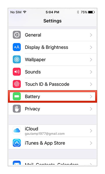 iOS 9 - Settings app - Battery