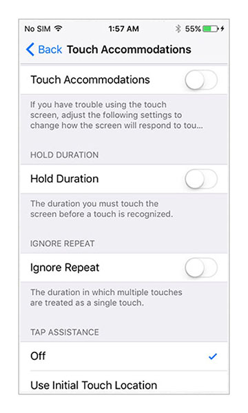 iOS 9 - Settings - Touch accomodations