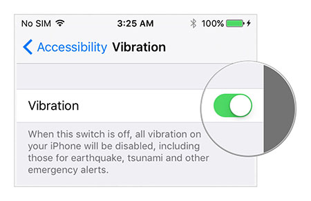 iOS 9 - Settings - Vibrations