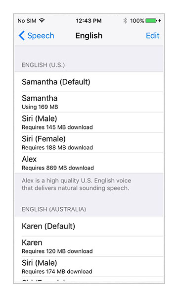 iOS 9 - Settings - VoiceOver